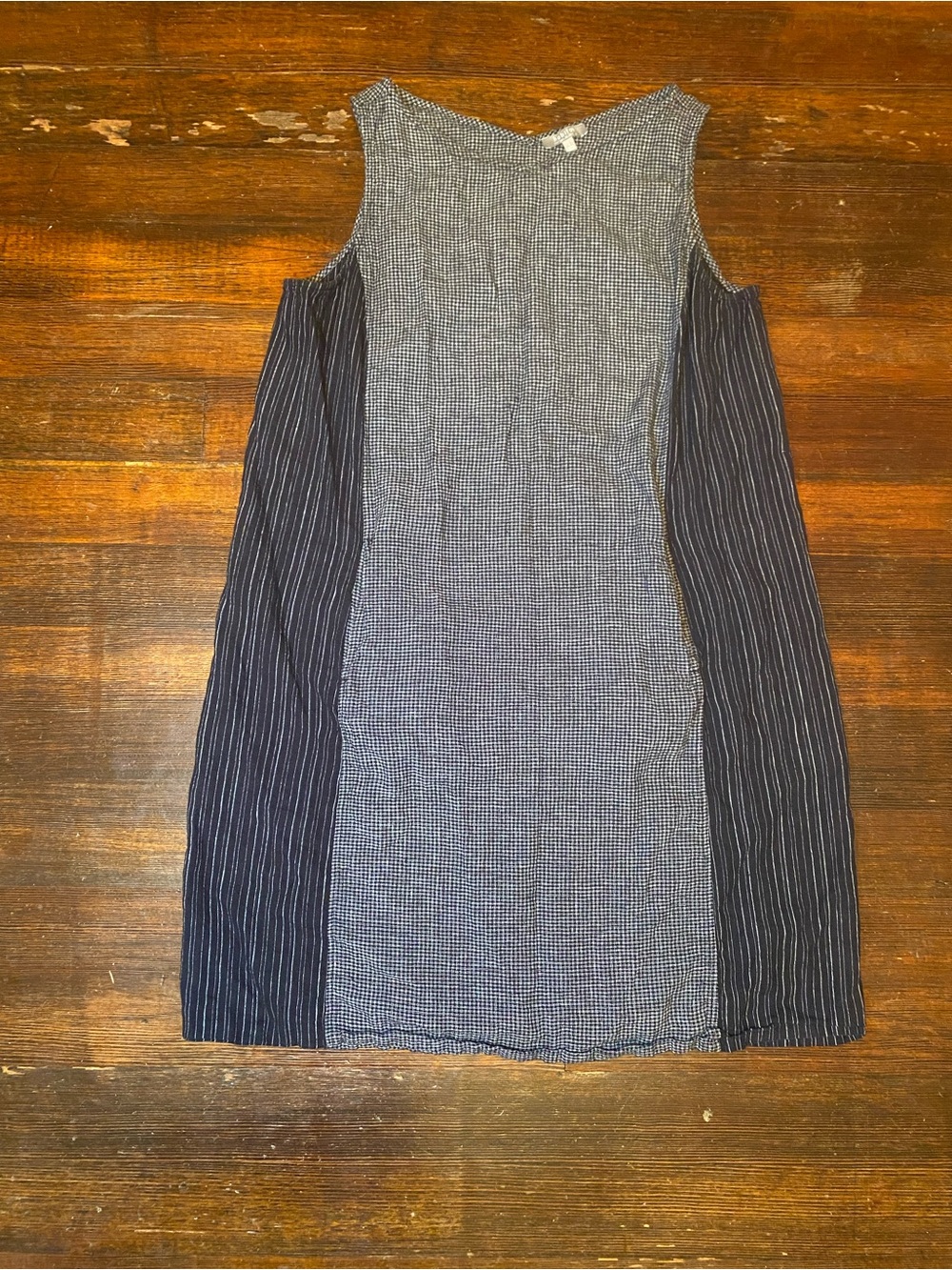 EUC HÁBITAT 80%Linen/20%Cotton Sleeveless Panel Shift Dress Plaid & Striped